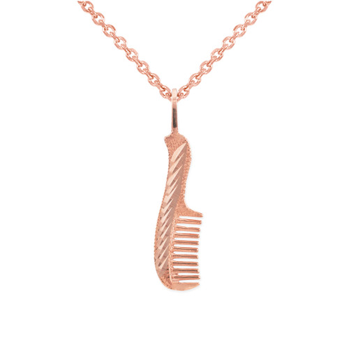 Rose Gold Diamond Cut Hair Comb Charm Necklace