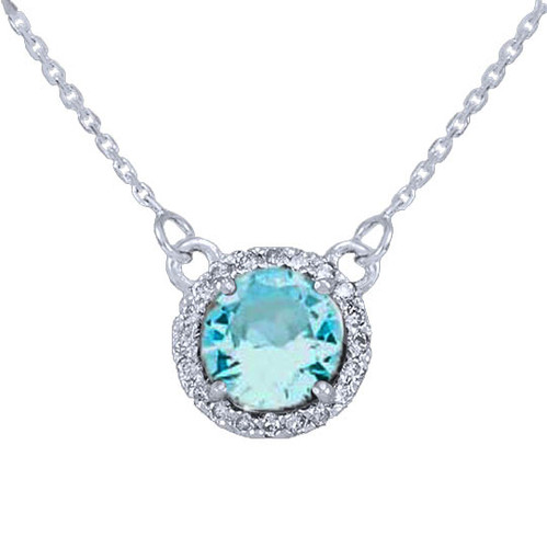 14k White Gold Diamond Aquamarine Necklace