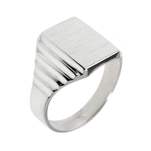 Solid White Gold Engravable  Men's Signet Ring