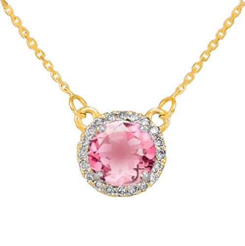 14k Gold Diamond Pink Tourmaline Necklace