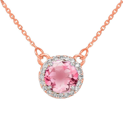 14k Rose Gold Diamond Pink Tourmaline Necklace
