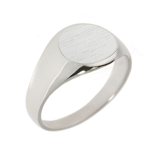 Solid White Gold Round Engravable Men's Signet Ring