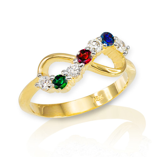 Gold Triple Birthstone Infinity CZ Ring