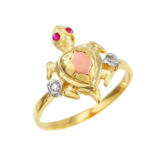 Gold CZ Turtle Ring in Three Colors