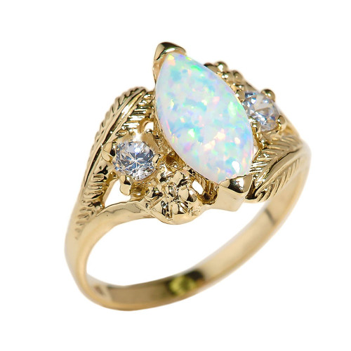 Yellow Gold Marquise Opal Gemstone Ring