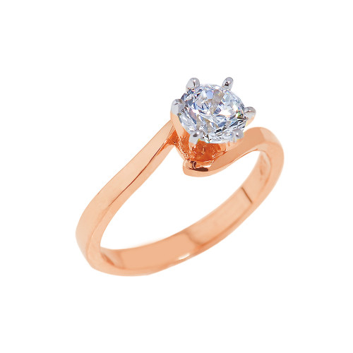 Rose Gold Round Cut Cubic Zirconia Engagement Ring