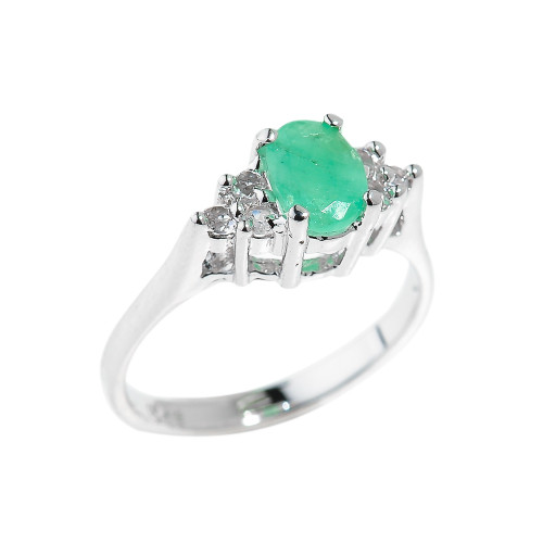 Sterling Silver May Birthstone Emerald Ladies Ring