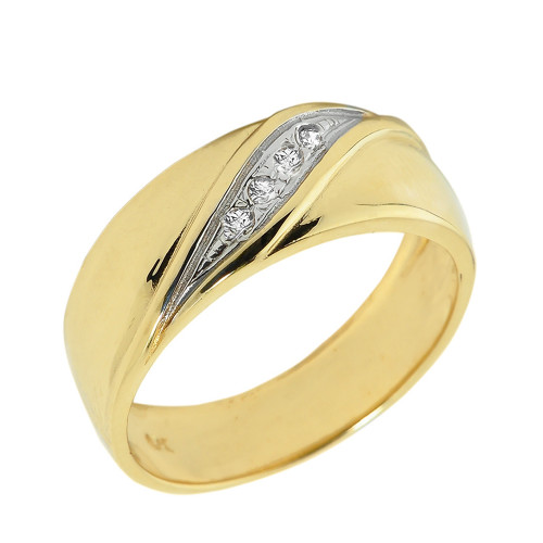 Solid Yellow Gold Men's Diamond Wedding Band