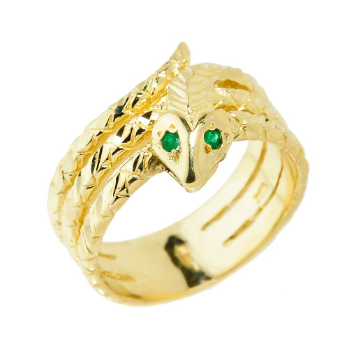 Yellow Gold Diamond-Cut Coiled Snake Ring