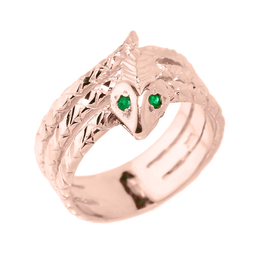 Rose Gold Diamond-Cut Coiled Snake Ring