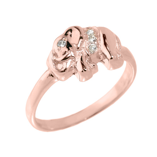 Solid Rose Gold CZ Studded Elephant Ring