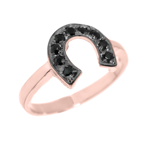 Rose Gold Black Diamond Horseshoe Ladies Ring