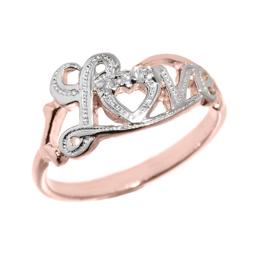 "Love" Script Rose Gold Diamond Ring