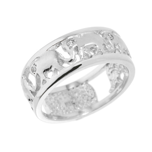 Solid White Gold Openwork Diamond Elephant Ring