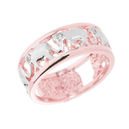 Solid Rose Gold Openwork Diamond Elephant Ring