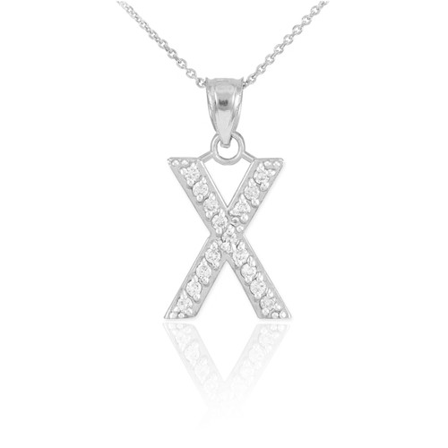 Sterling Silver Letter "X" CZ Initial Pendant Necklace