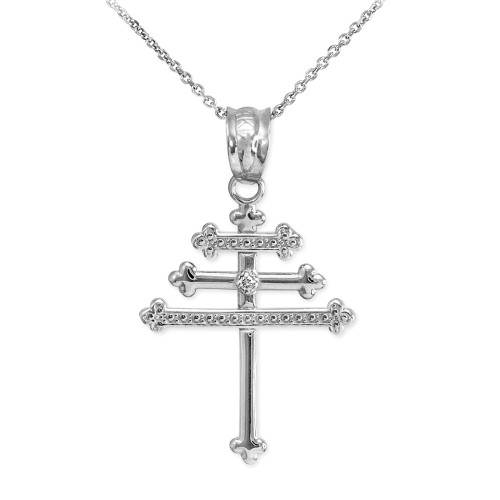Sterling Silver CZ Maronite Aramaic Cross Pendant Necklace