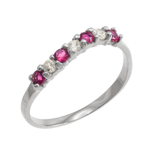 White Gold Wavy Stackable CZ Alexandrite Ring