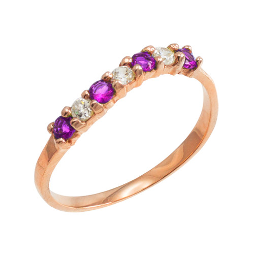 Rose Gold Wavy Stackable CZ Amethyst Ring