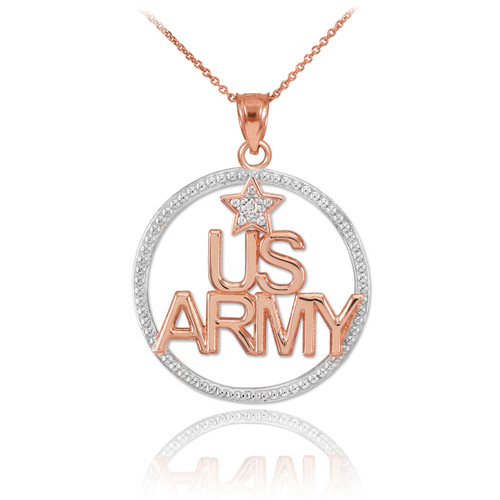 Two-Tone Rose Gold 'US ARMY' Diamond Pendant Necklace