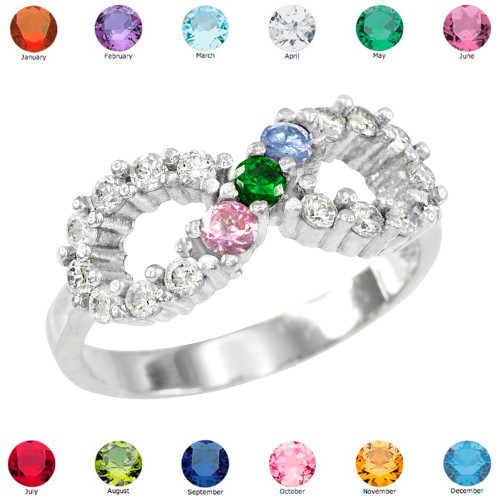 Solid White Gold Infinity CZ Ring with Interchangable Birthstones
