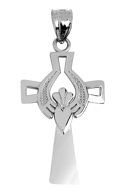 White Gold Cross with Claddagh Pendant from CladdaghGold.com - image