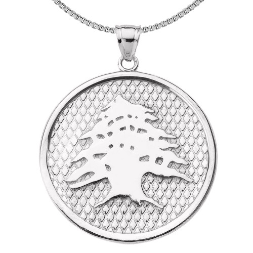 925 Sterling Silver Lebanese Cedar Tree Engravable Oval Pendant Necklace 