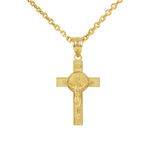 Yellow Gold St. Benedict Crucifix Pendant Necklace (1.10
