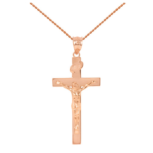 Rose Gold Jesus Crucifix Cross Pendant Necklace ( 1.60")