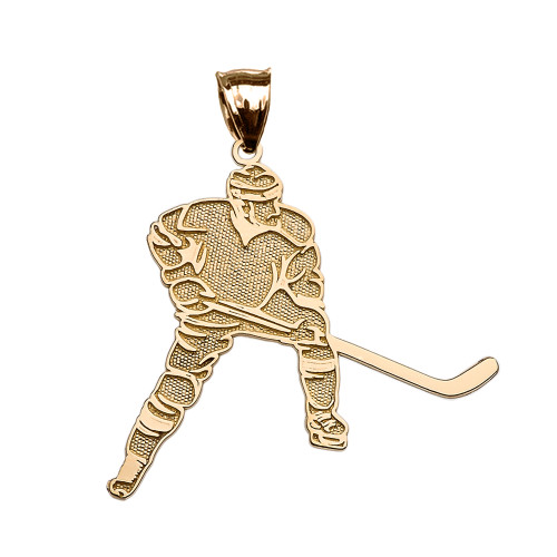 Hockey Player Sports Yellow Gold Pendant Necklace