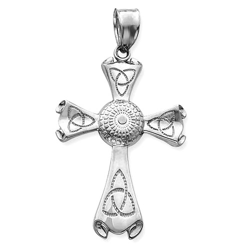 White Gold Irish Celtic Triquetra Cross Pendant