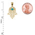 Yellow Gold Hamsa Hand With Hamsa Hand With Turquoise Evil Eye Pendant Necklace