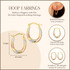 14K Tri Color Gold Striped Oval Hoop Earrings with measurements