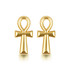 Yellow Gold Egyptian Ankh Cross Stud Earrings