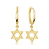 Yellow Gold Jewish Star Of David Textured Drop Huggie Hoop Earrings