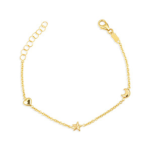 14K Yellow Gold Heart Celestial Star Moon Charm Baby