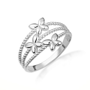 925 Sterling Silver Triple Butterfly Band Rope Ring