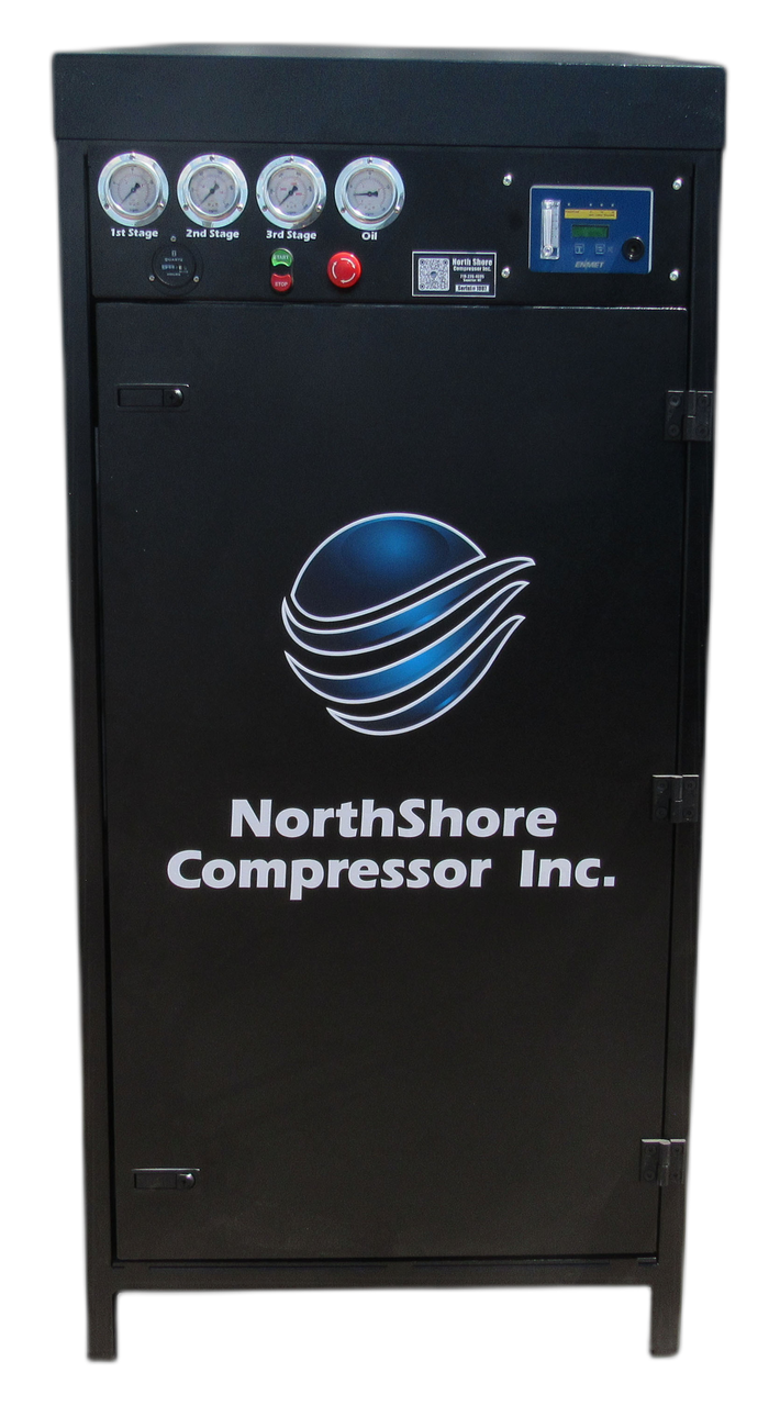 North Shore Compressor enclosed 7.5 HP high-pressure breathing air compressor, assembled in Superior, Wisconsin