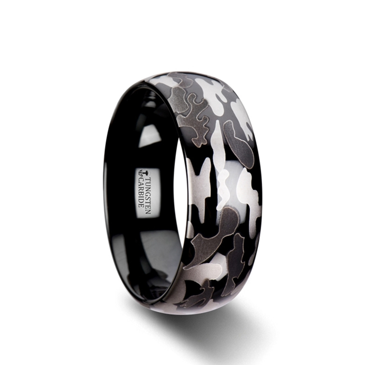 Jaime Domed Black Tungsten Carbide Men S Wedding Band With Black