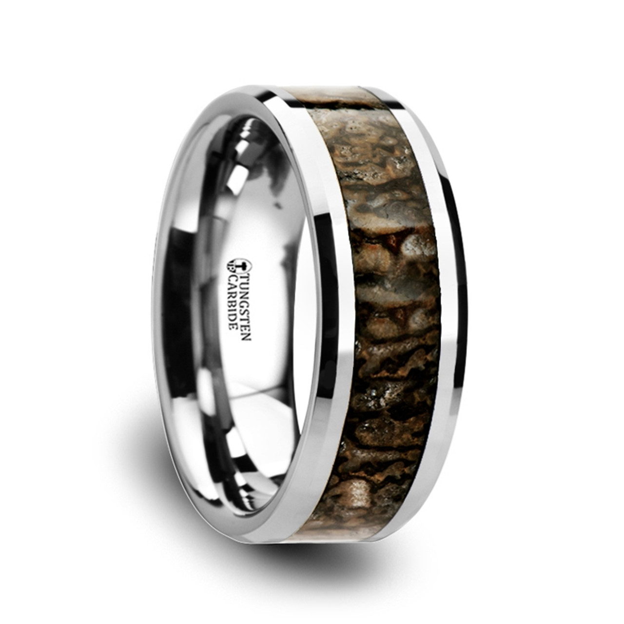 Marcellus Tungsten Carbide Wedding Band With Dinosaur Bone Inlay