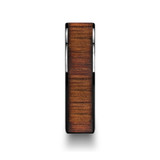 Atreus Black Ceramic Flat Wedding Band with Koa Wood Inlay