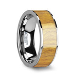 Olivaster Flat Tungsten Wedding Band with Olive Wood Inlay