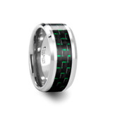 Aetius Tungsten Wedding Band with Black & Green Carbon Fiber Inlay