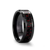 Antonius Black Ceramic Wedding Band with Black & Red Carbon Fiber Inlay