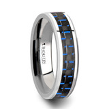 Auxilius Tungsten Wedding Band with Black & Blue Carbon Fiber Inlay