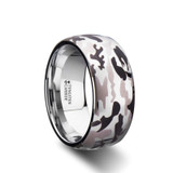 Battalion Domed Tungsten Wedding Band with Black & Gray Camouflage Pattern