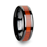 Bosulu Black Ceramic Wood Wedding Band with Padauk Wood Inlay