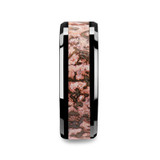 Cambrian Black Ceramic Wedding Band with Pink Dinosaur Bone Inlay