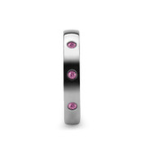 Diana Domed White Tungsten Wedding Band with 3 Pink Sapphires