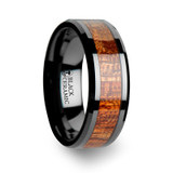 Gabon Black Ceramic Wedding Band with Mahogany Wood Inlay